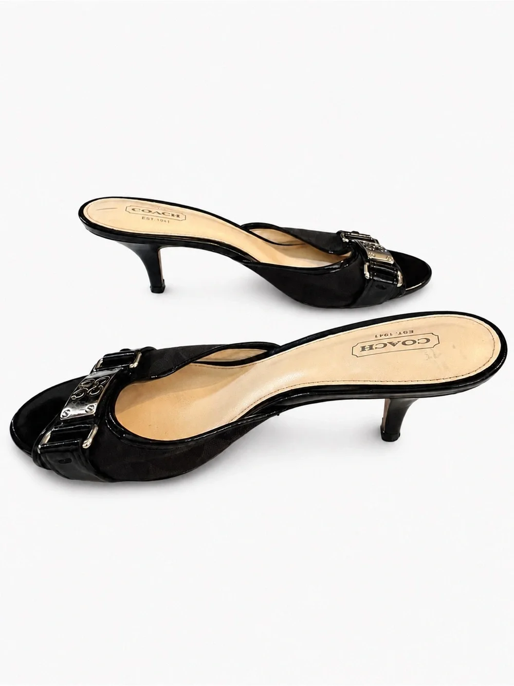Coach Black Kitten Heels With Metal Monogram Detail